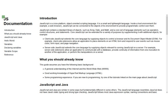 screenshot of documentation page
